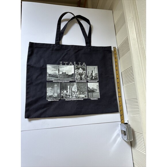 Canvas Tote Bag Scenes Of Italy Navy Blue Carry-All - Picture 2 of 11